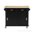 Solid Rubber Wood Black Spoon / Bowl Storage Cart For Kitch